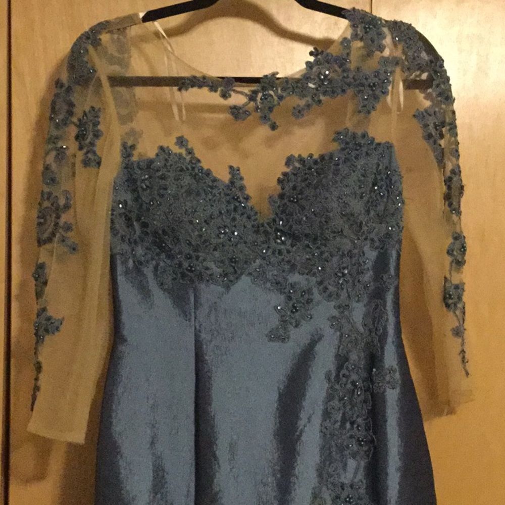 MAC DUGGAL  61391R blue/ nude - Picture 2 of 10